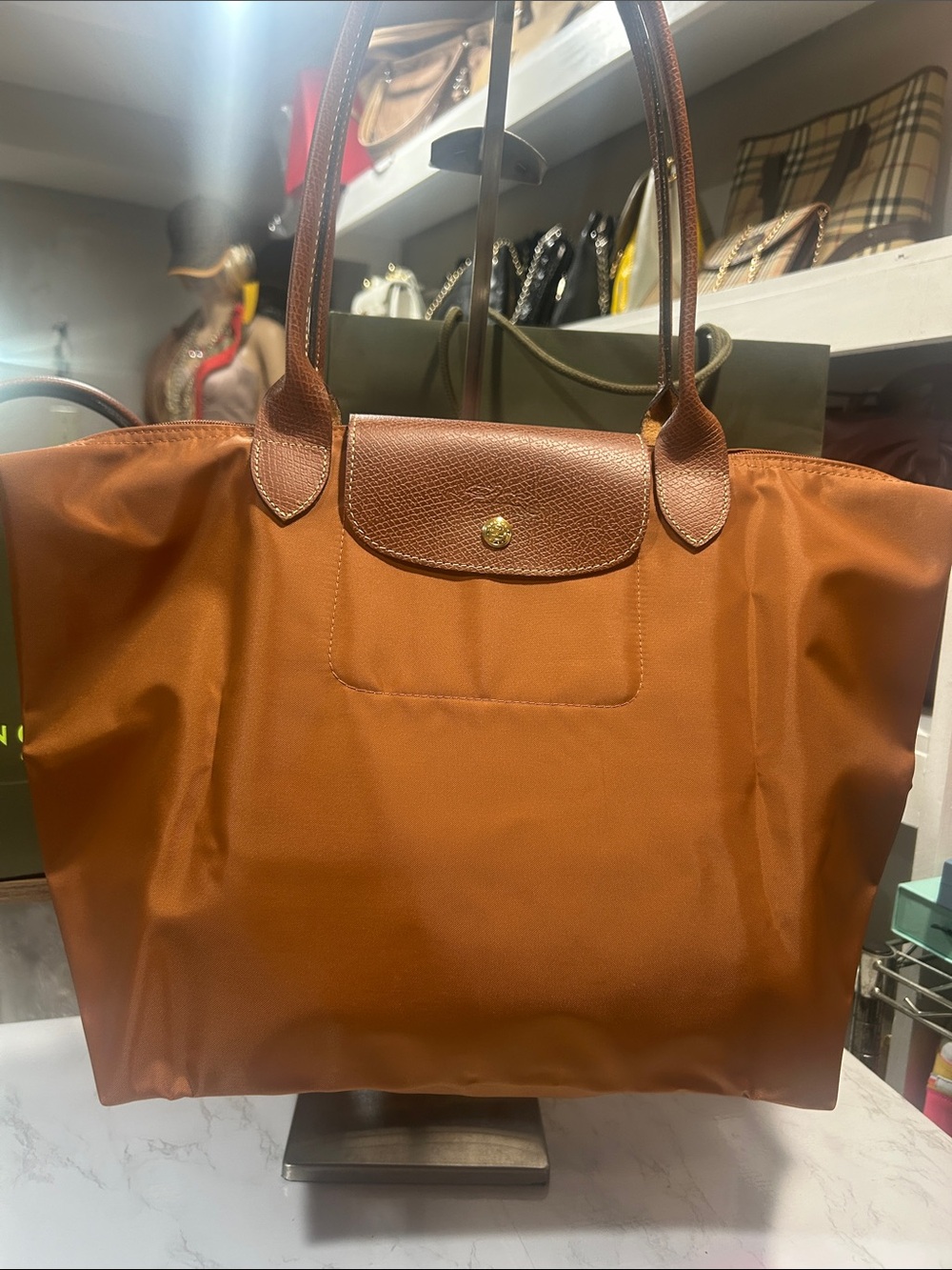 Longchamp Nylon and Leather Tote in Cognac NWT